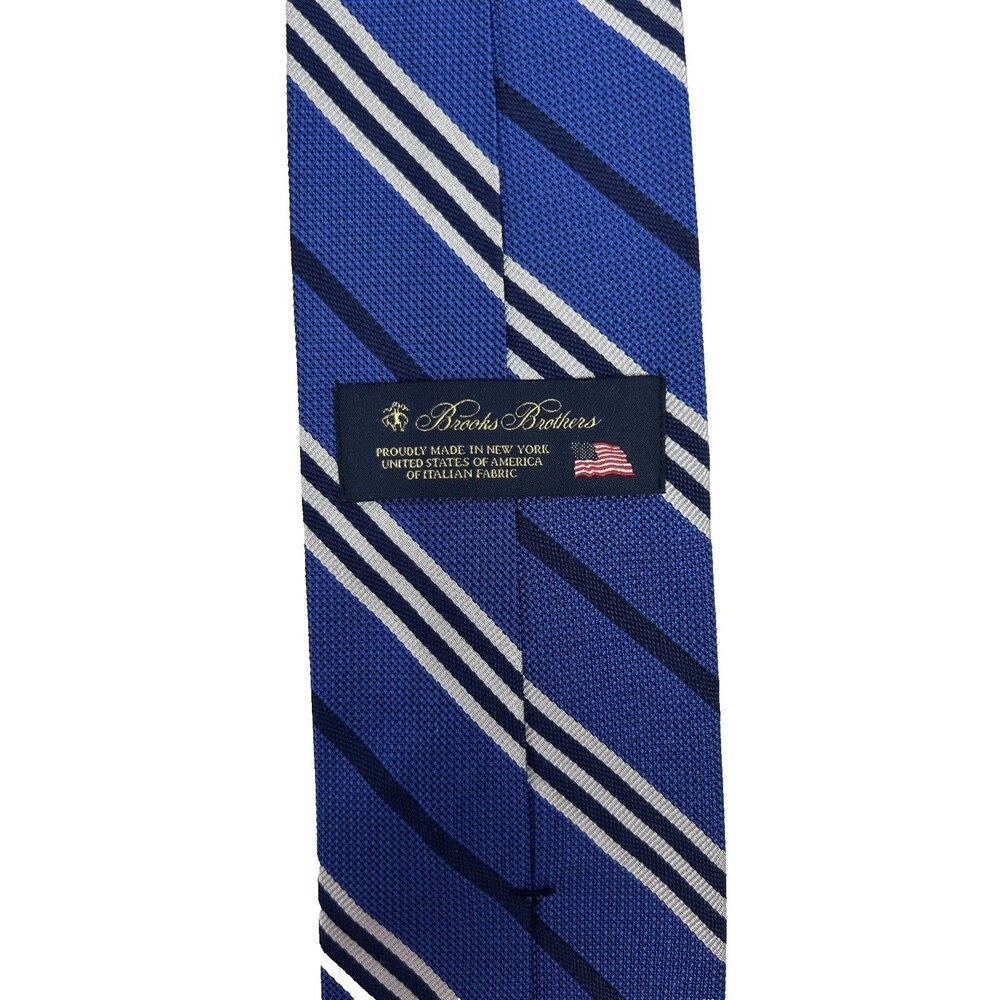 Brooks Brothers Men’s 100% Silk Tie Blue Navy Silver Stripe Made in NY 58.5 x 3. - Picture 5 of 6